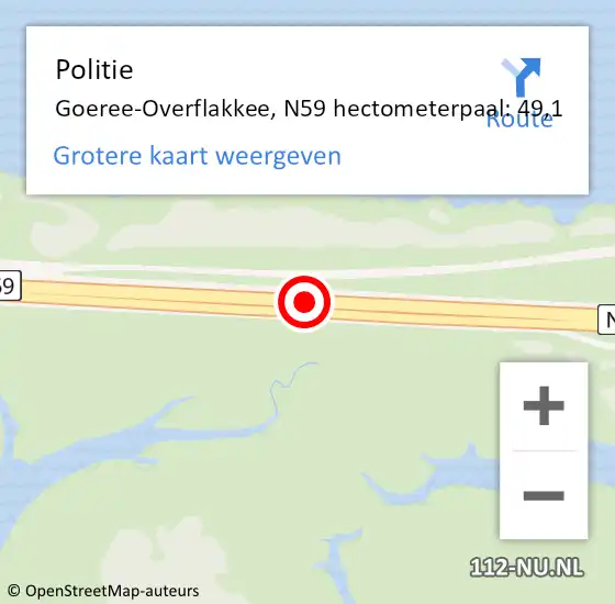 Locatie op kaart van de 112 melding: Politie Goeree-Overflakkee, N59 hectometerpaal: 49,1 op 5 juni 2023 11:04