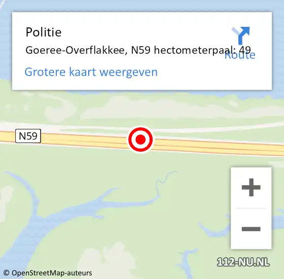 Locatie op kaart van de 112 melding: Politie Goeree-Overflakkee, N59 hectometerpaal: 49 op 5 juni 2023 11:05