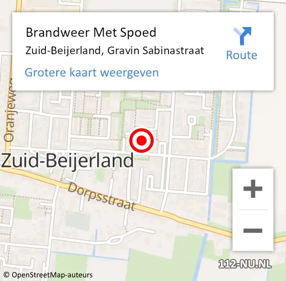 Locatie op kaart van de 112 melding: Brandweer Met Spoed Naar Zuid-Beijerland, Gravin Sabinastraat op 27 augustus 2014 20:32