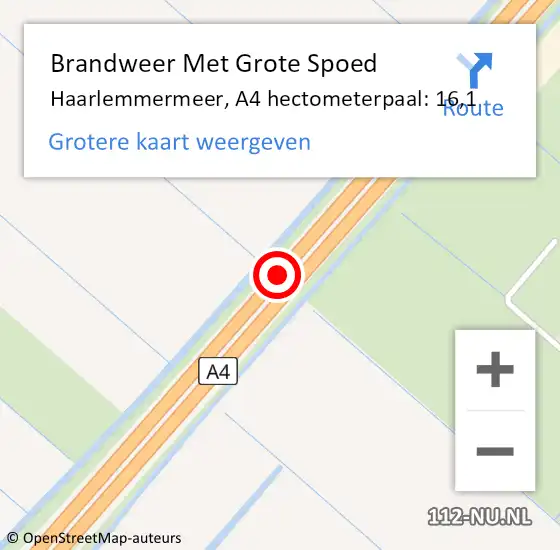 Locatie op kaart van de 112 melding: Brandweer Met Grote Spoed Naar Haarlemmermeer, A4 hectometerpaal: 16,1 op 5 juni 2023 11:36