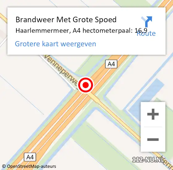 Locatie op kaart van de 112 melding: Brandweer Met Grote Spoed Naar Haarlemmermeer, A4 hectometerpaal: 16,9 op 5 juni 2023 11:44