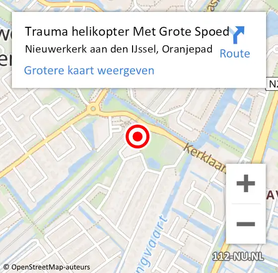 Locatie op kaart van de 112 melding: Trauma helikopter Met Grote Spoed Naar Nieuwerkerk aan den IJssel, Oranjepad op 5 juni 2023 11:45