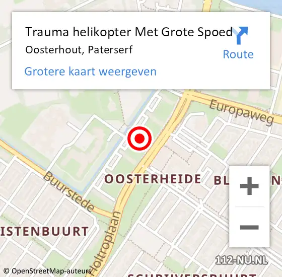 Locatie op kaart van de 112 melding: Trauma helikopter Met Grote Spoed Naar Oosterhout, Paterserf op 5 juni 2023 11:48