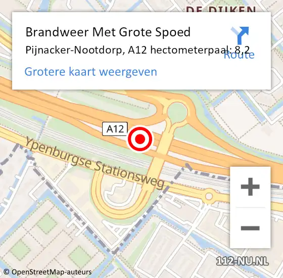 Locatie op kaart van de 112 melding: Brandweer Met Grote Spoed Naar Pijnacker-Nootdorp, A12 hectometerpaal: 8,2 op 5 juni 2023 12:00