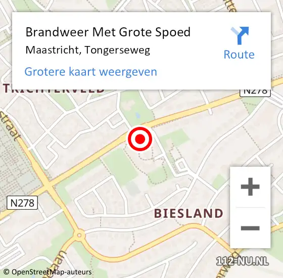 Locatie op kaart van de 112 melding: Brandweer Met Grote Spoed Naar Maastricht, Tongerseweg op 5 juni 2023 12:02