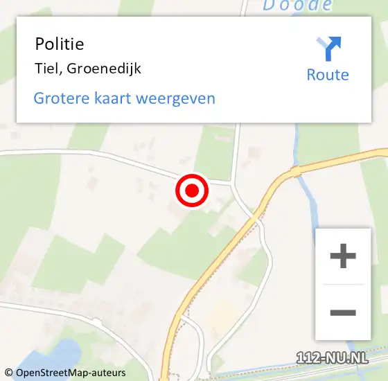 Locatie op kaart van de 112 melding: Politie Tiel, Groenedijk op 5 juni 2023 12:23