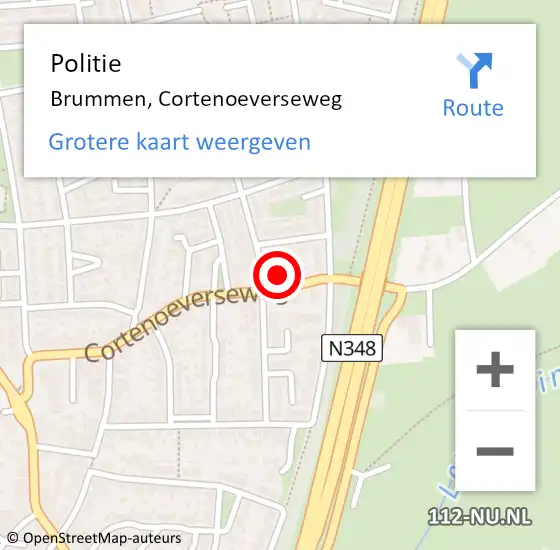 Locatie op kaart van de 112 melding: Politie Brummen, Cortenoeverseweg op 5 juni 2023 12:46
