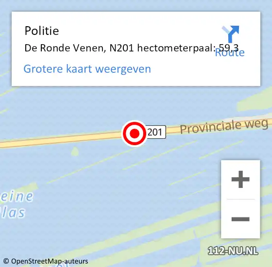 Locatie op kaart van de 112 melding: Politie De Ronde Venen, N201 hectometerpaal: 59,3 op 5 juni 2023 12:54