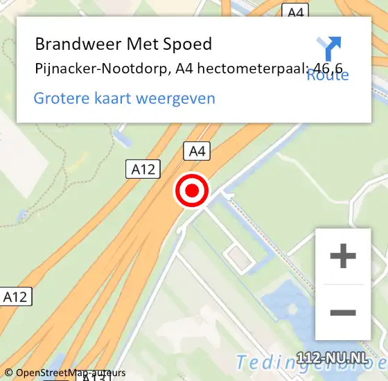 Locatie op kaart van de 112 melding: Brandweer Met Spoed Naar Pijnacker-Nootdorp, A4 hectometerpaal: 46,6 op 5 juni 2023 13:10