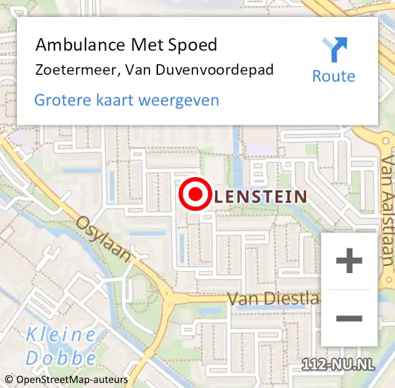 Locatie op kaart van de 112 melding: Ambulance Met Spoed Naar Zoetermeer, Van Duvenvoordepad op 5 juni 2023 13:22