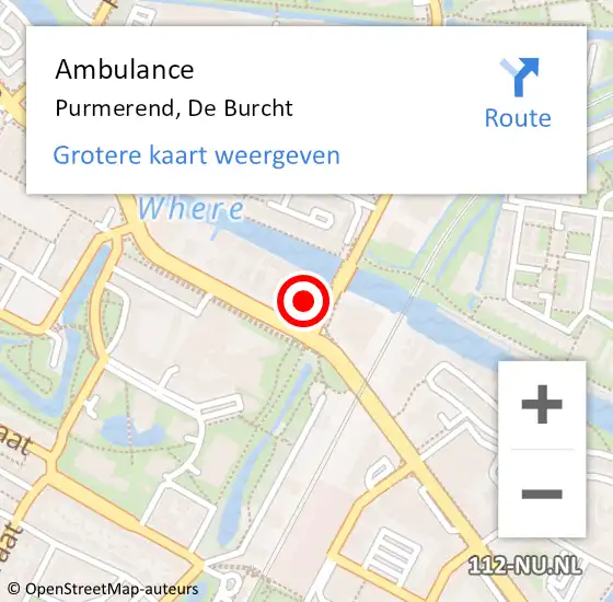 Locatie op kaart van de 112 melding: Ambulance Purmerend, De Burcht op 5 juni 2023 13:23