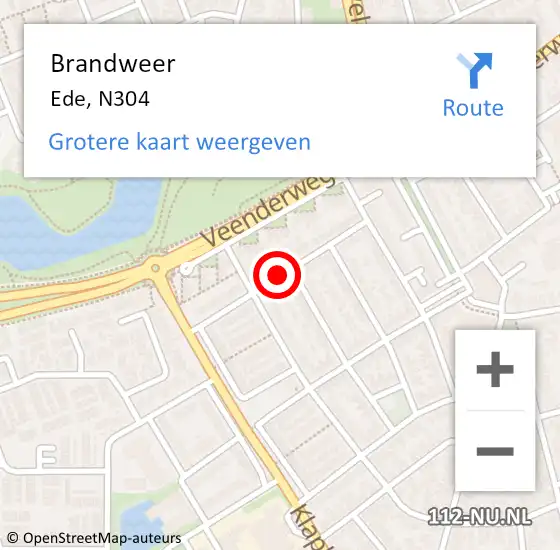 Locatie op kaart van de 112 melding: Brandweer Ede, N304 op 27 augustus 2014 20:55