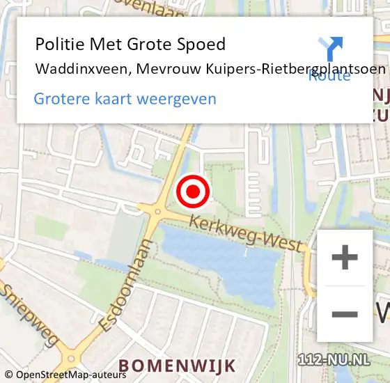 Locatie op kaart van de 112 melding: Politie Met Grote Spoed Naar Waddinxveen, Mevrouw Kuipers-Rietbergplantsoen op 5 juni 2023 14:03