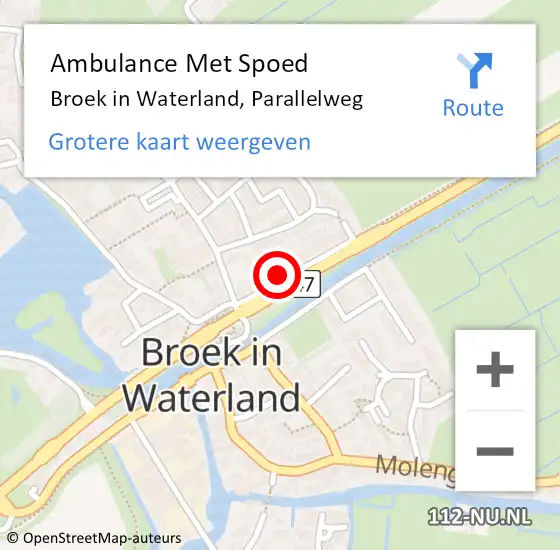 Locatie op kaart van de 112 melding: Ambulance Met Spoed Naar Broek in Waterland, Parallelweg op 5 juni 2023 14:08