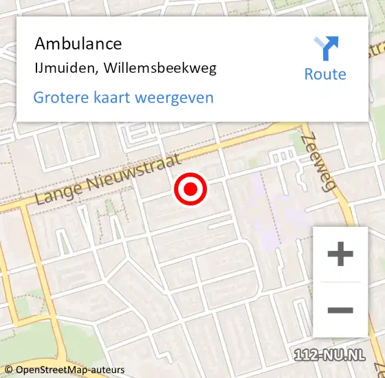 Locatie op kaart van de 112 melding: Ambulance IJmuiden, Willemsbeekweg op 5 juni 2023 14:14