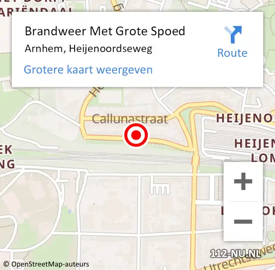 Locatie op kaart van de 112 melding: Brandweer Met Grote Spoed Naar Arnhem, Heijenoordseweg op 5 juni 2023 14:31
