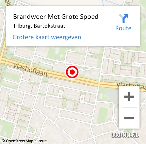 Locatie op kaart van de 112 melding: Brandweer Met Grote Spoed Naar Tilburg, Bartokstraat op 5 juni 2023 14:41