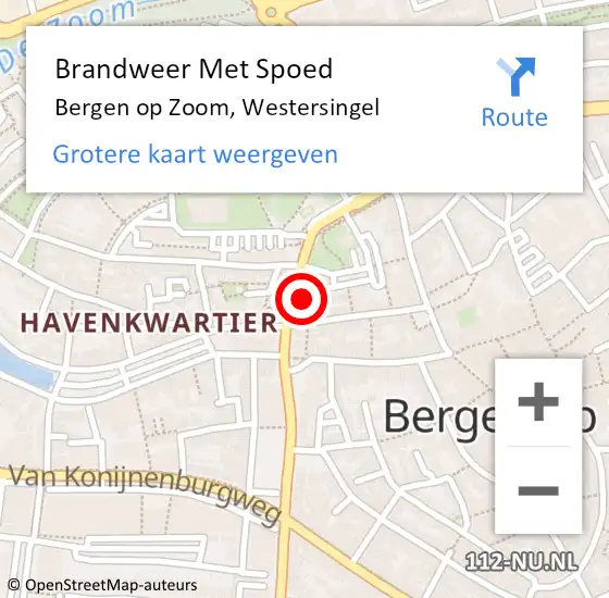 Locatie op kaart van de 112 melding: Brandweer Met Spoed Naar Bergen op Zoom, Westersingel op 5 juni 2023 14:51