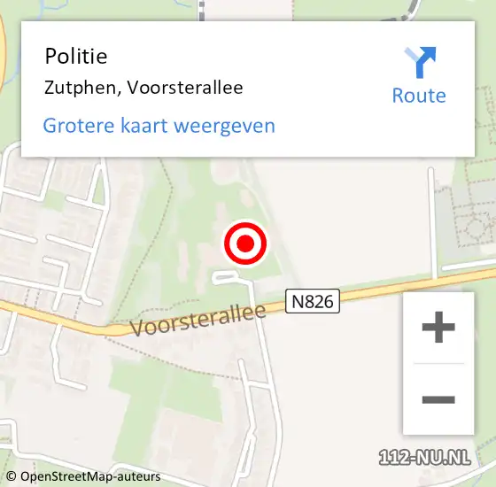 Locatie op kaart van de 112 melding: Politie Zutphen, Voorsterallee op 5 juni 2023 15:01