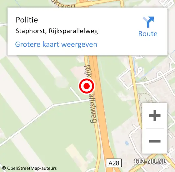 Locatie op kaart van de 112 melding: Politie Staphorst, Rijksparallelweg op 5 juni 2023 15:18