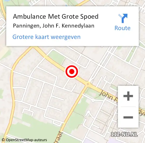 Locatie op kaart van de 112 melding: Ambulance Met Grote Spoed Naar Panningen, John F. Kennedylaan op 5 juni 2023 15:31