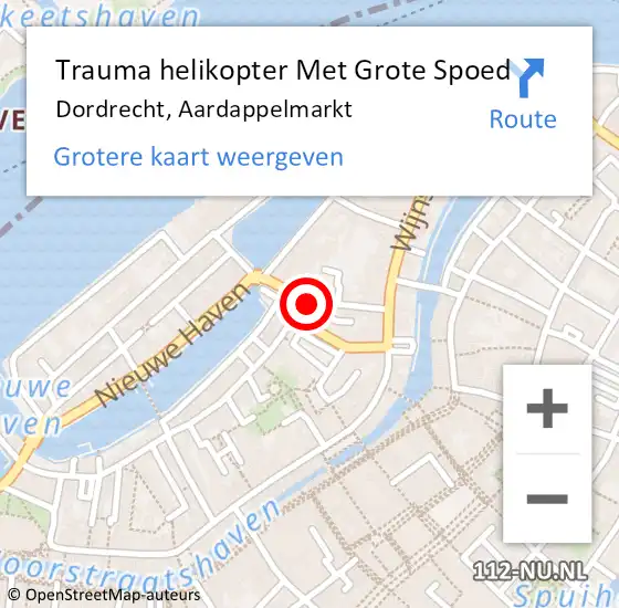 Locatie op kaart van de 112 melding: Trauma helikopter Met Grote Spoed Naar Dordrecht, Aardappelmarkt op 5 juni 2023 15:38