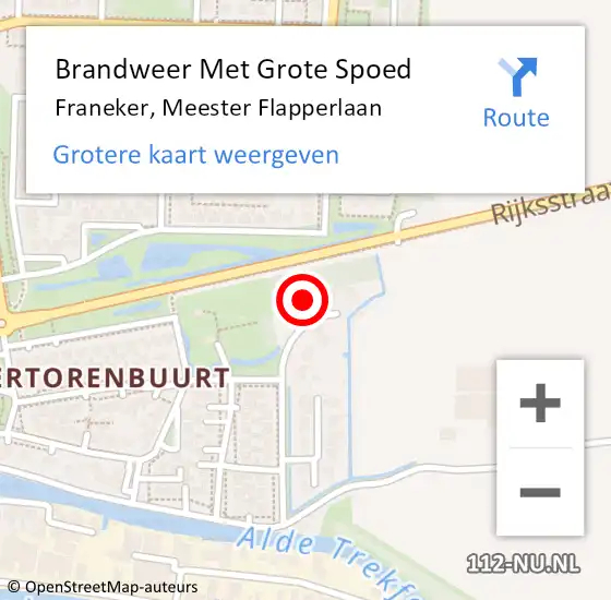 Locatie op kaart van de 112 melding: Brandweer Met Grote Spoed Naar Franeker, Meester Flapperlaan op 5 juni 2023 15:47