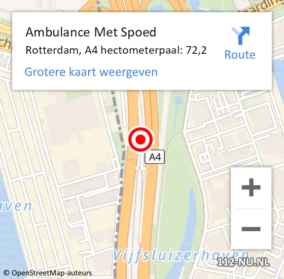 Locatie op kaart van de 112 melding: Ambulance Met Spoed Naar Rotterdam, A4 hectometerpaal: 72,2 op 5 juni 2023 16:16