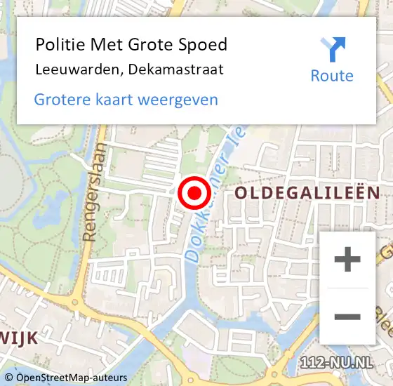 Locatie op kaart van de 112 melding: Politie Met Grote Spoed Naar Leeuwarden, Dekamastraat op 5 juni 2023 16:30