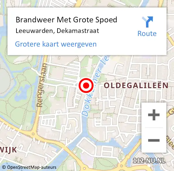 Locatie op kaart van de 112 melding: Brandweer Met Grote Spoed Naar Leeuwarden, Dekamastraat op 5 juni 2023 16:30