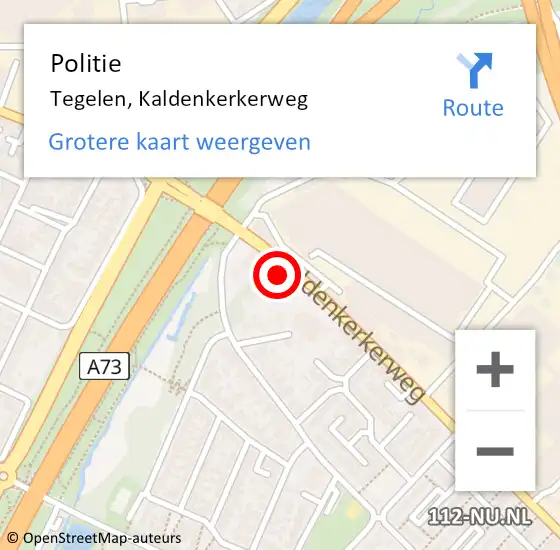 Locatie op kaart van de 112 melding: Politie Tegelen, Kaldenkerkerweg op 5 juni 2023 17:03