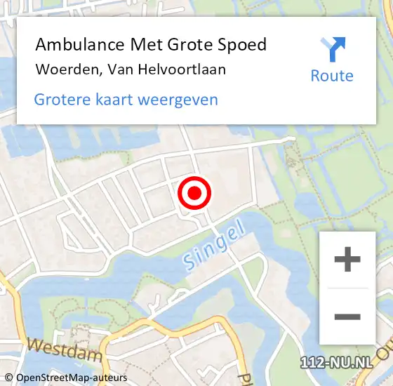 Locatie op kaart van de 112 melding: Ambulance Met Grote Spoed Naar Woerden, Van Helvoortlaan op 5 juni 2023 17:25