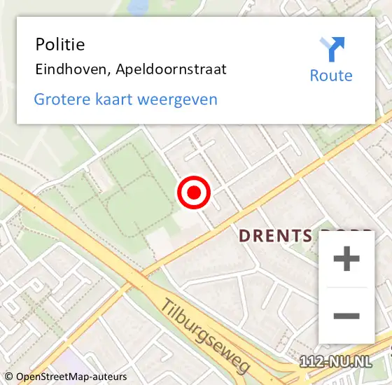 Locatie op kaart van de 112 melding: Politie Eindhoven, Apeldoornstraat op 5 juni 2023 17:31