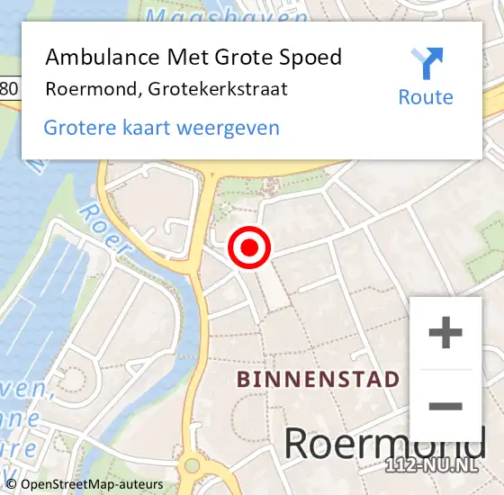 Locatie op kaart van de 112 melding: Ambulance Met Grote Spoed Naar Roermond, Grotekerkstraat op 5 juni 2023 17:37