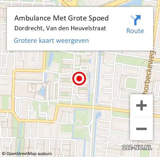 Locatie op kaart van de 112 melding: Ambulance Met Grote Spoed Naar Dordrecht, Van den Heuvelstraat op 5 juni 2023 17:58