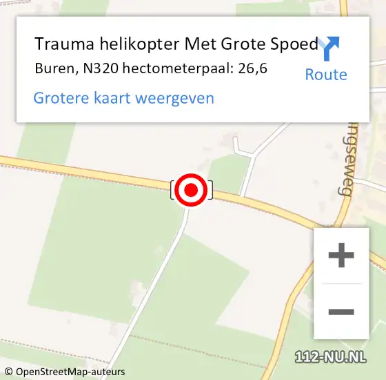 Locatie op kaart van de 112 melding: Trauma helikopter Met Grote Spoed Naar Buren, N320 hectometerpaal: 26,6 op 5 juni 2023 18:12