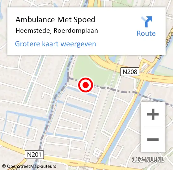 Locatie op kaart van de 112 melding: Ambulance Met Spoed Naar Heemstede, Roerdomplaan op 5 juni 2023 18:20