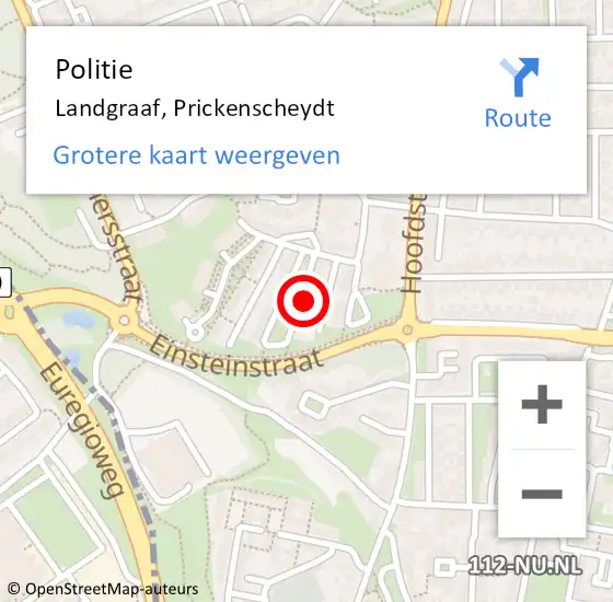 Locatie op kaart van de 112 melding: Politie Landgraaf, Prickenscheydt op 5 juni 2023 18:21