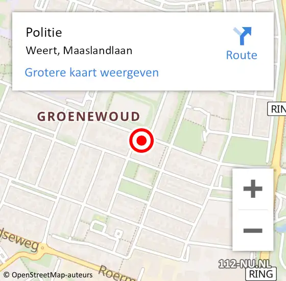 Locatie op kaart van de 112 melding: Politie Weert, Maaslandlaan op 5 juni 2023 18:38