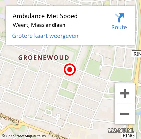 Locatie op kaart van de 112 melding: Ambulance Met Spoed Naar Weert, Maaslandlaan op 5 juni 2023 18:40