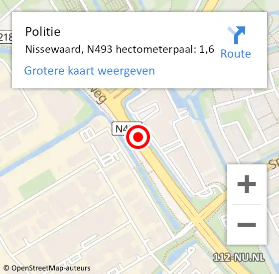 Locatie op kaart van de 112 melding: Politie Nissewaard, N493 hectometerpaal: 1,6 op 5 juni 2023 19:20