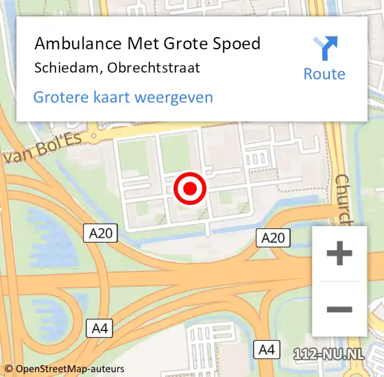 Locatie op kaart van de 112 melding: Ambulance Met Grote Spoed Naar Schiedam, Obrechtstraat op 5 juni 2023 19:24