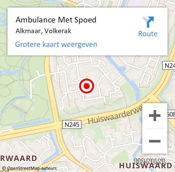 Locatie op kaart van de 112 melding: Ambulance Met Spoed Naar Alkmaar, Volkerak op 5 juni 2023 19:27