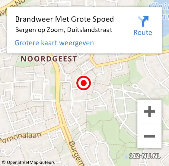 Locatie op kaart van de 112 melding: Brandweer Met Grote Spoed Naar Bergen op Zoom, Duitslandstraat op 5 juni 2023 19:33