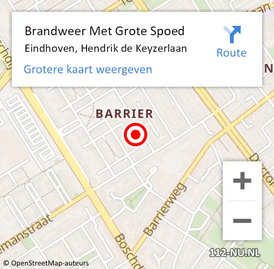 Locatie op kaart van de 112 melding: Brandweer Met Grote Spoed Naar Eindhoven, Hendrik de Keyzerlaan op 5 juni 2023 19:46