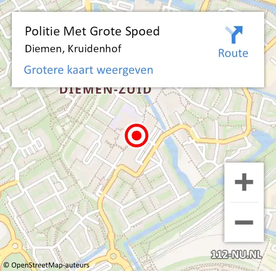 Locatie op kaart van de 112 melding: Politie Met Grote Spoed Naar Diemen, Kruidenhof op 5 juni 2023 19:48