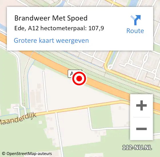 Locatie op kaart van de 112 melding: Brandweer Met Spoed Naar Ede, A12 hectometerpaal: 107,9 op 5 juni 2023 19:52