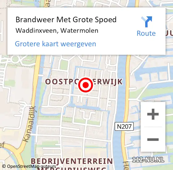 Locatie op kaart van de 112 melding: Brandweer Met Grote Spoed Naar Waddinxveen, Watermolen op 5 juni 2023 19:57