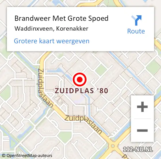 Locatie op kaart van de 112 melding: Brandweer Met Grote Spoed Naar Waddinxveen, Korenakker op 5 juni 2023 19:59