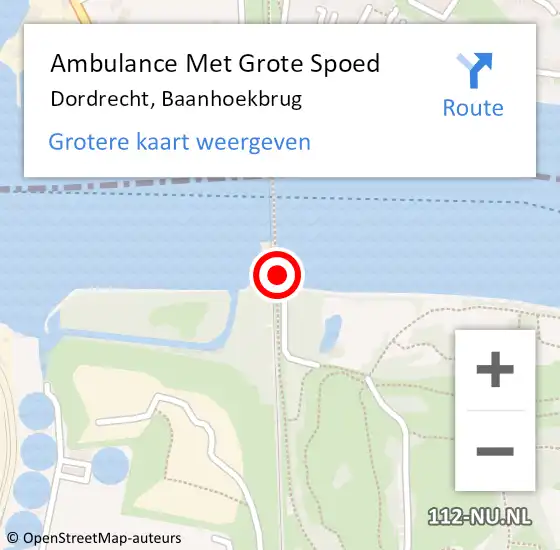 Locatie op kaart van de 112 melding: Ambulance Met Grote Spoed Naar Dordrecht, Baanhoekbrug op 5 juni 2023 20:24